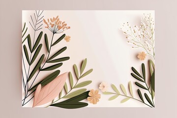Abstract florals leaves and flowers on white background with empty space for product placement.