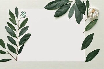 Abstract florals leaves and flowers on white background with empty space for product placement.