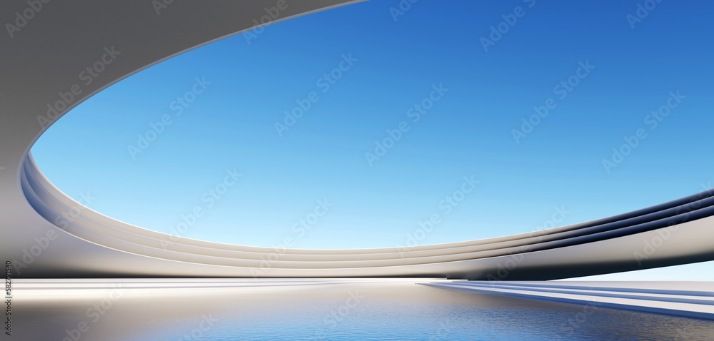 Wall mural 3d render surreal white minimal architecture background with geometric shapes, abstract fantastic de