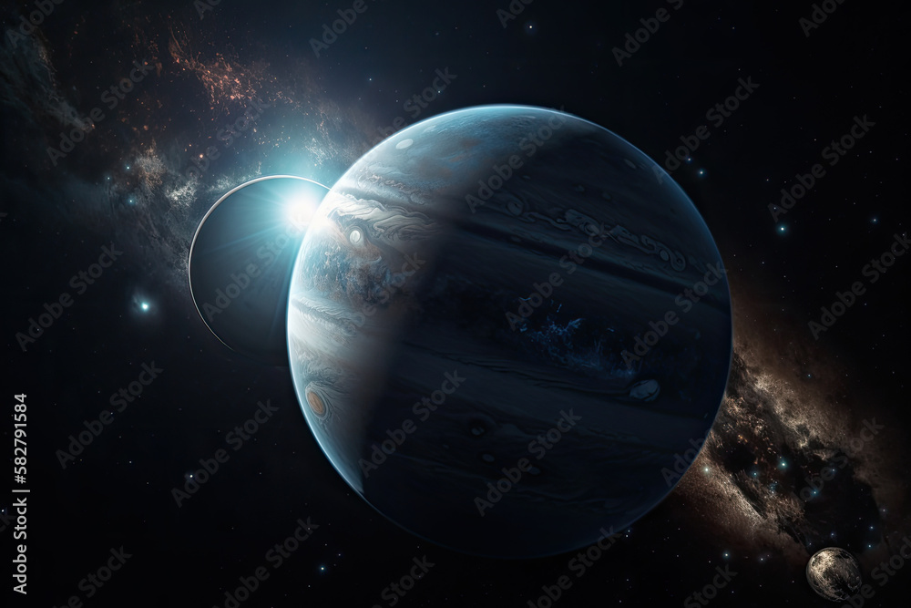 Canvas Prints planet in space with a blue orb appraoching
