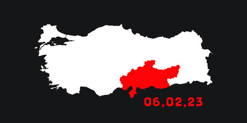 Earthquake in Turkey 2023. Turkey map.Turkey Deprem.February 6.