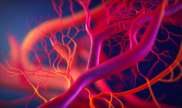 A detailed view of the complex network of blood vessels in a biological sample