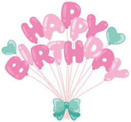 HAPPYBIRTHDAYの文字のぷっくりバルーンアイコン（ピンク）／紐部分は線データの為調整可/balloon