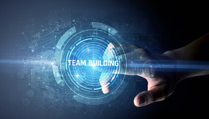 Hand touching business concept button