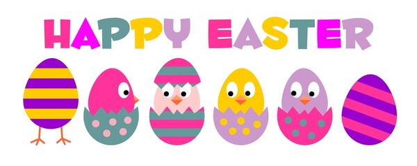 Happy easter. Colored birds in colored eggs