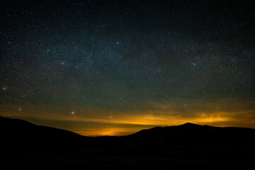 Sky full of stars over the mountains. No light pollution. Dark sky park. Bieszczady Mountains,...