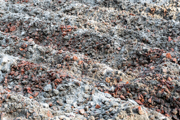 Cement powder mixed with sand, water and broken bricks. Manualy mixing Cement ingredient collection set