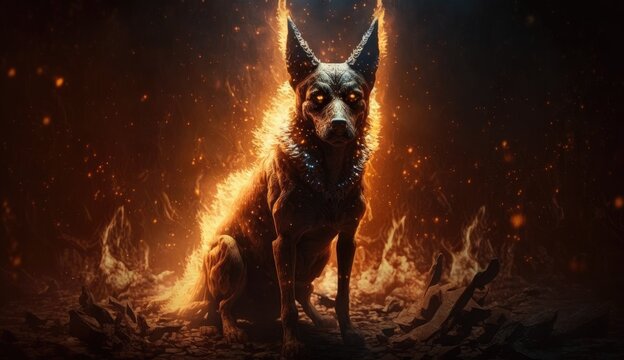 devil dog in hell. Created with Generative AI.