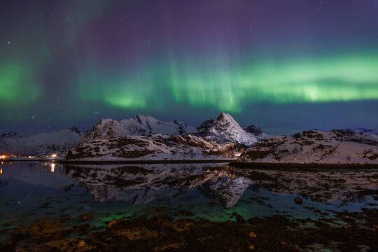 Mountains over the Lofots with Aurora © DK Photography