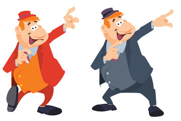 Funny man points his finger at advertisement. Illustration for internet and mobile website.