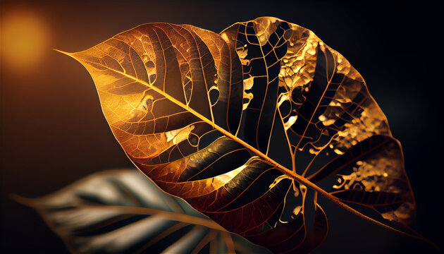Realistic illustration of leaves gold background