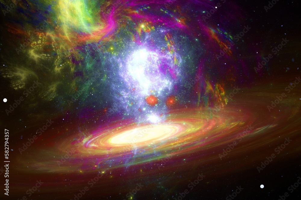 Wall mural multicolored clouds of stardust in black space. abstract fractal 3d rendering