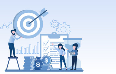 A group of business people are planning and strategizing to improve their organization by developing their team and achieving success. Make more money. Flat vector illustration.