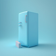 Refrigerator on a blue background. Generative AI.