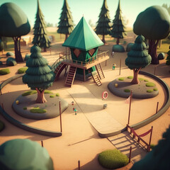 Playground at sunny day. Generative AI.