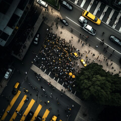 Aerial view of a demonstration in a city. Generative AI.
