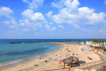 Beach of Tel Aviv (Israel). Panoramic view