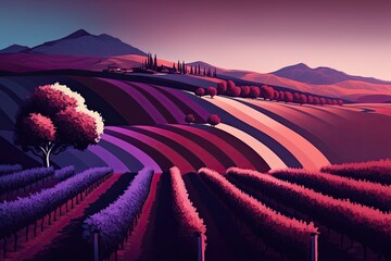 Naklejka premium Lavender field at sunset landscape