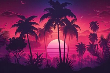 Fototapeta na wymiar Palm trees at sunset landscape