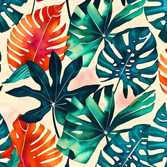 Tropical background with leaves.  Generative AI.