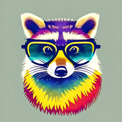 Raccoon in sunglasses, watercolor drawing.  Generative AI.