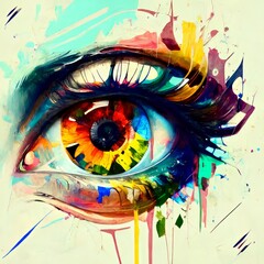 Eye, conceptual abstract picture, oil painting in colorful colors. Light background. Generative AI