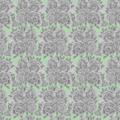 Seamless pattern with roses in pastel colors painted in watercolor.