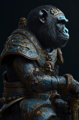Fototapeta premium Chimpanzee Adept Samurai Warrior Pose Generative AI