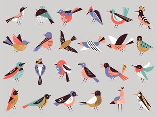 Stylized birds. Geometrical flying sparrows and doves recent vector freedom symbols for logo designs projects