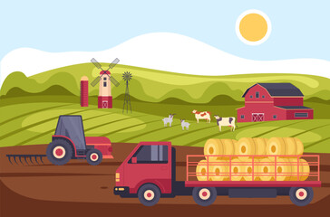 Fototapeta na wymiar Farm field agriculture land country farmer concept. Vector graphic design illustration