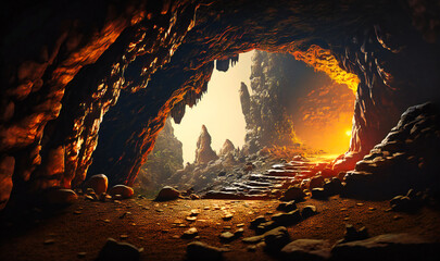 A beautiful cave tunnel with stunning rock formations