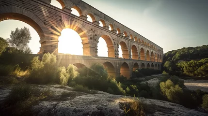 Fototapete Pont du Gard Majestic Legacy: A Panoramic Showcasing the Stunning Pont du Gard, France's Finest Roman Aqueduct