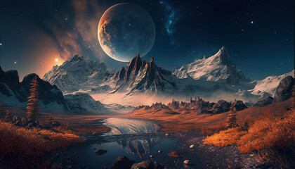 the moon and the mountains designed with a artificial intelligence