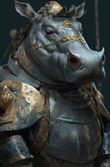 Hippo Ancient Samurai Warrior Champion Standing Up Generative AI