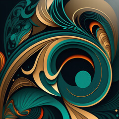 Fototapeta premium Abstract contemporary modern watercolor art. Minimalist teal, blue and brown shades illustration.