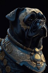 Pug Skilled Samurai Warrior Soldier Standing Up Generative AI