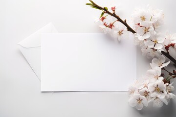 un papier blanc horizontal entouré de fleurs avec un angle de tête. Idéal pour la photographie de produits.