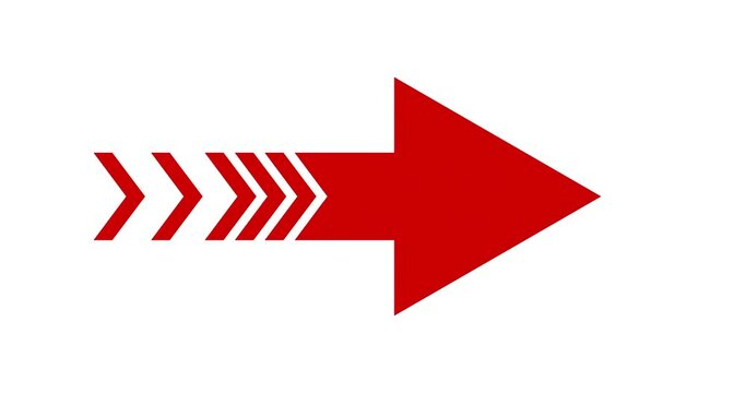 Red Arrow Element Looping Animation in 4K Video. Moving Pointer Right, Rightward Direction. Motion Graphic with Alpha Channel Luma Matte for Transparent Background. VFX. ProRes 4444, High Quality