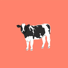 Hand drawn abstract vector clipart illustration collection with brown adorable cute, stylized cow character.Trendy modern art design concept.Vector cartoon farm animals symbol. Cartoon cow animal.