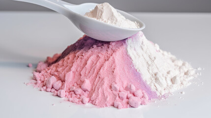 Healthy lifestyle with pre-workout powder and pink scoop, generated by IA 