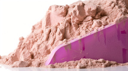 Fitness nutrition with pink pre-workout scooper and white powder, generated by IA 