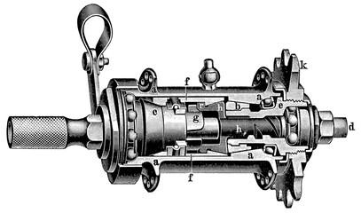 “Rotary axle,” a freewheeling hub to the bicycle by entrepreneur designer, Friedrich Gottschalk. Publication of the book 