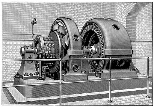 Three-phase direct current motor generator. Publication of the book "Meyers Konversations-Lexikon", Volume 2, Leipzig, Germany, 1910