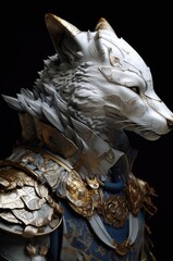White Fox Skillful Samurai Soldier Portrait Generative AI