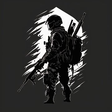 soldier silhouette black and white clip art preview