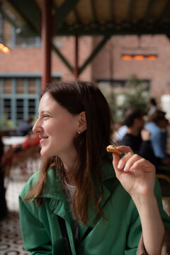 portrait of a eating woman