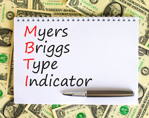 MBTI Myers Briggs type indicator symbol. Concept words MBTI Myers Briggs type indicator on white...