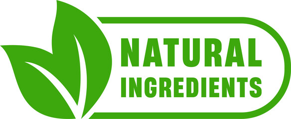 Natural ingredients label. Organic, natural, eco product. Natural food logo. Green emblem for promotion healthy products