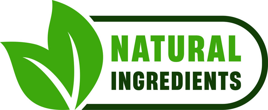 Natural ingredients label. Organic, natural, eco product. Natural food logo. Green emblem for promotion healthy products