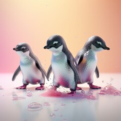 Obraz premium Pingouins mignons aux couleurs pastel. Idéal pour une carte postale révélant le genre